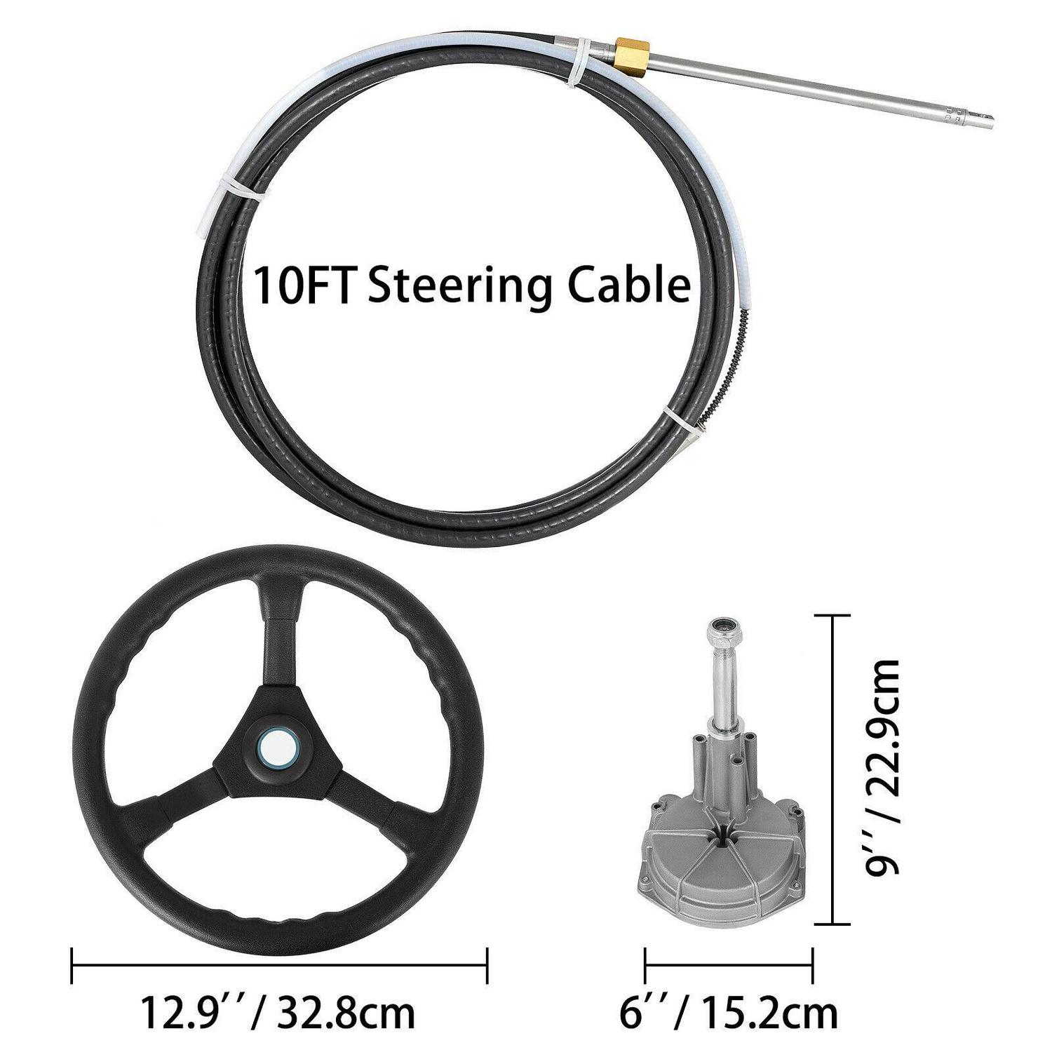 VEVOR Outboard Steering System 10in Steering Cable Marine Steering System 3/4in Steering Shaft with 13.5in Wheel Marine Steering Kit for Yachts and Waterborne Vehicles - Image 8