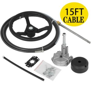 VEVOR Outboard Steering System 15in Outboard Steering System 15 Feet Boat Steering Cable with 13in Wheel Durable Marine Steering System