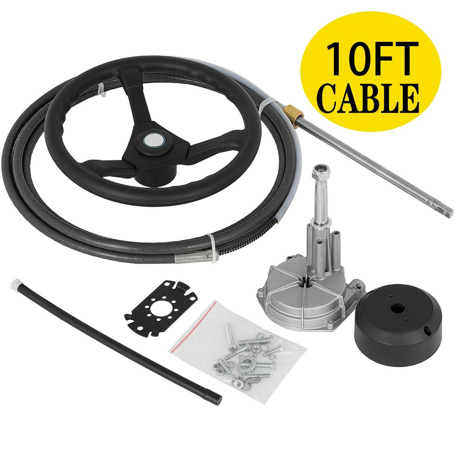VEVOR Outboard Steering System 10in Steering Cable Marine Steering System 3/4in Steering Shaft with 13.5in Wheel Marine Steering Kit for Yachts and Waterborne Vehicles
