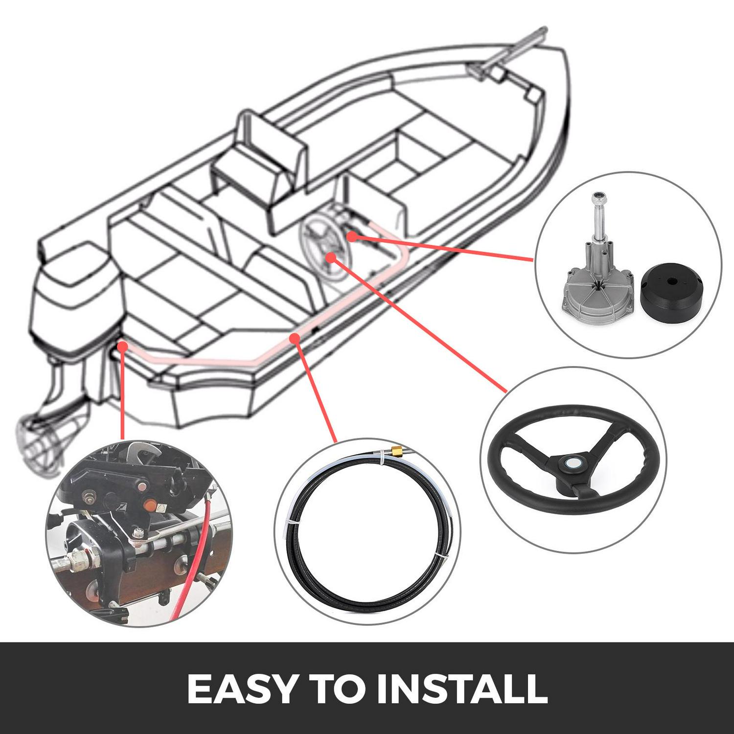 VEVOR Outboard Steering System 10in Steering Cable Marine Steering System 3/4in Steering Shaft with 13.5in Wheel Marine Steering Kit for Yachts and Waterborne Vehicles - Image 6