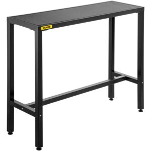 VEVOR 36.5" x 15" Rectangular Metal Patio Bar Table with Adjustable Feet and MDF Top, Black