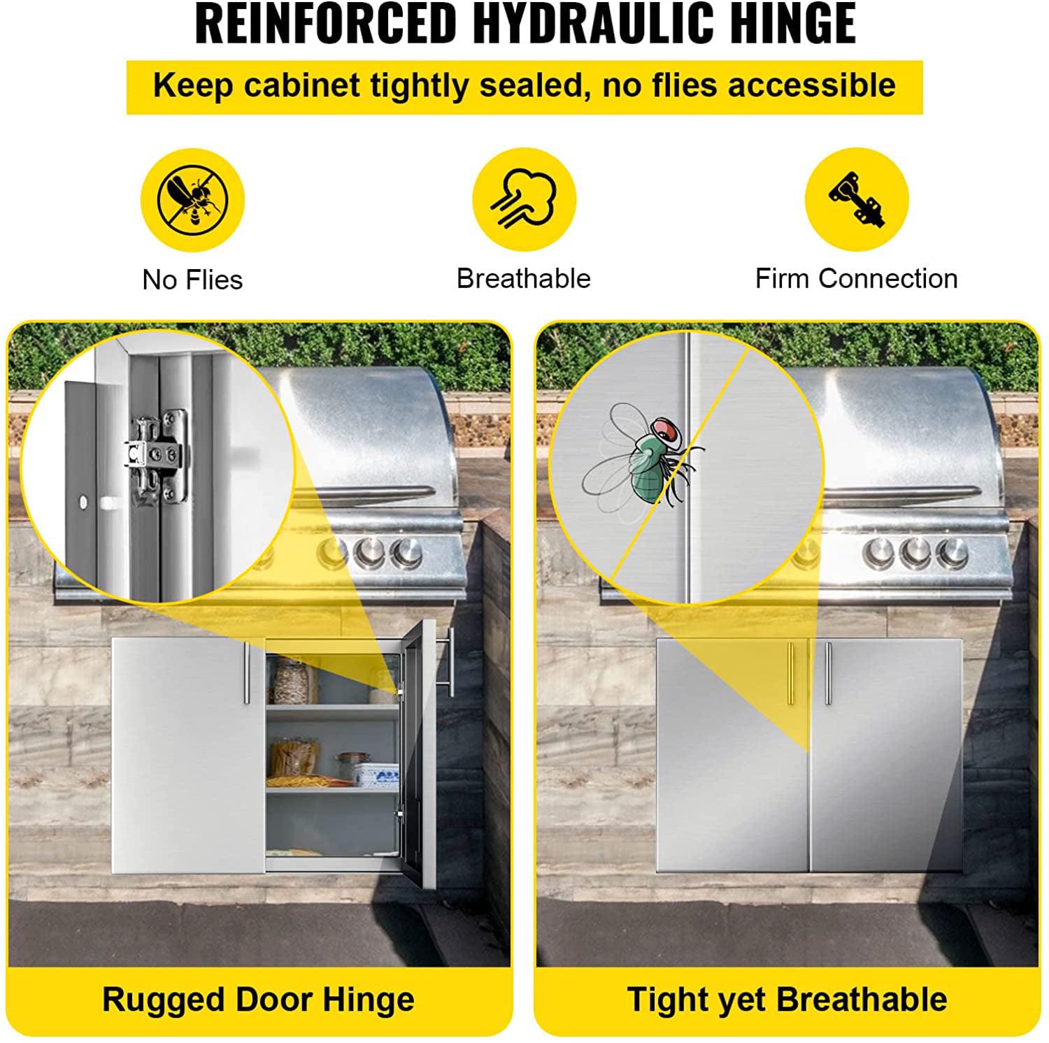 VEVOR Outdoor Kitchen Doors BBQ Kitchen Doors 30x23inch with Shelves Stainless Steel - Image 6