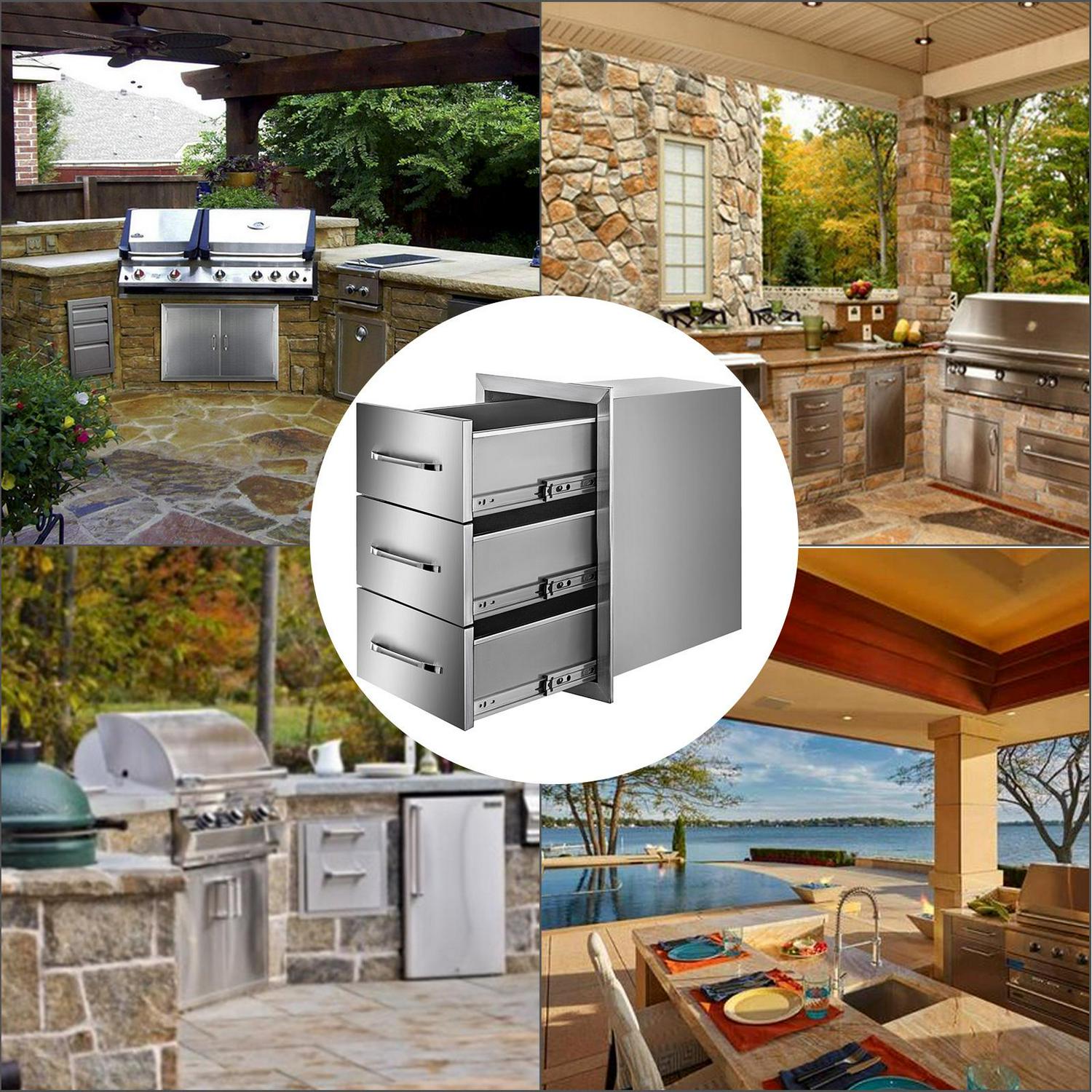 VEVOR Outdoor Kitchen Drawers 16" W x 21.5" H x 18" D, Flush Mount Triple Access BBQ Drawers with Stainless Steel Handle, BBQ Island Drawers for Outdoor Kitchens or BBQ Island Patio Grill Station - Image 8