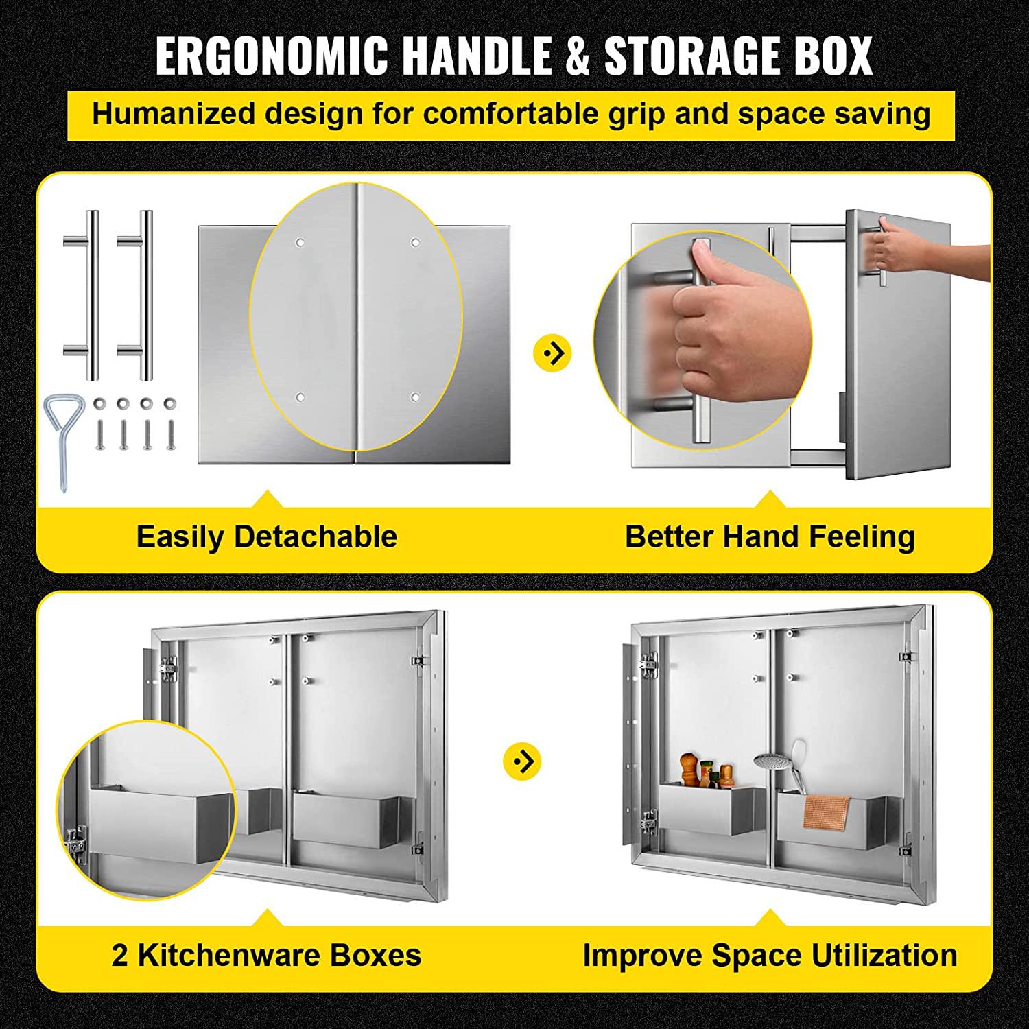 VEVOR Outdoor Kitchen Doors BBQ Kitchen Doors 30x23inch with Shelves Stainless Steel - Image 4