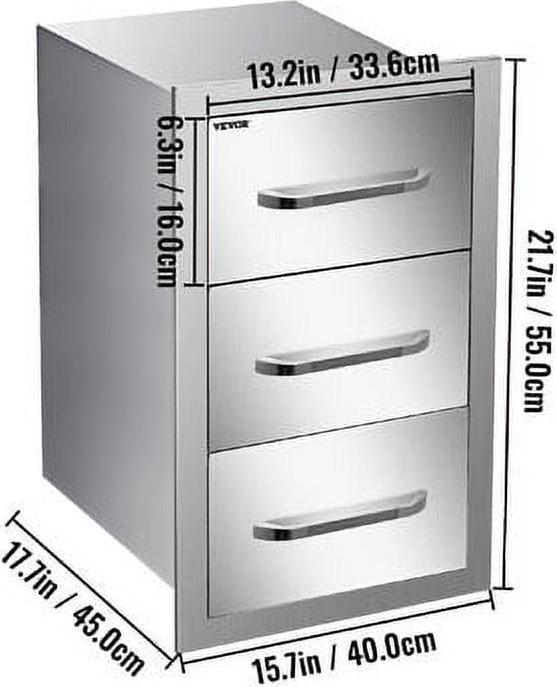 VEVOR Outdoor Kitchen Drawers 16" W x 21.5" H x 18" D, Flush Mount Triple Access BBQ Drawers with Stainless Steel Handle, BBQ Island Drawers for Outdoor Kitchens or BBQ Island Patio Grill Station - Image 2