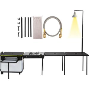 VEVOR Outdoor Mobile Kitchen, Portable Multifunctional Camping Kitchen station, All in One Integrated Folding Cooking Box with Windproof Stove, Folding Tables Storage Organizer for Beach BBQ Picnic