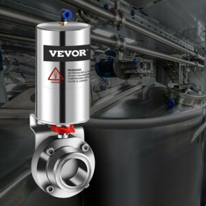 VEVOR Pneumatic Butterfly Valve, 2" Pneumatic Sanitary Valve, Heavy-Duty 304 Stainless Steel Tri Clamp Pneumatic Valve, Silicone Seal Pneumatic Butterfly with Pneumatic Actuator Clamp Single Acting