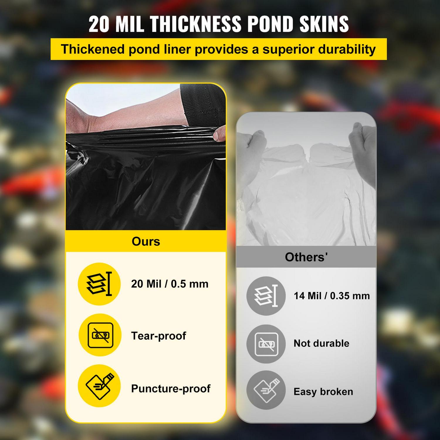 VEVOR Pond Liner 13x20ft 20Mil HDPE Fish Liner Lake Retention for Fountain Pond - Image 2