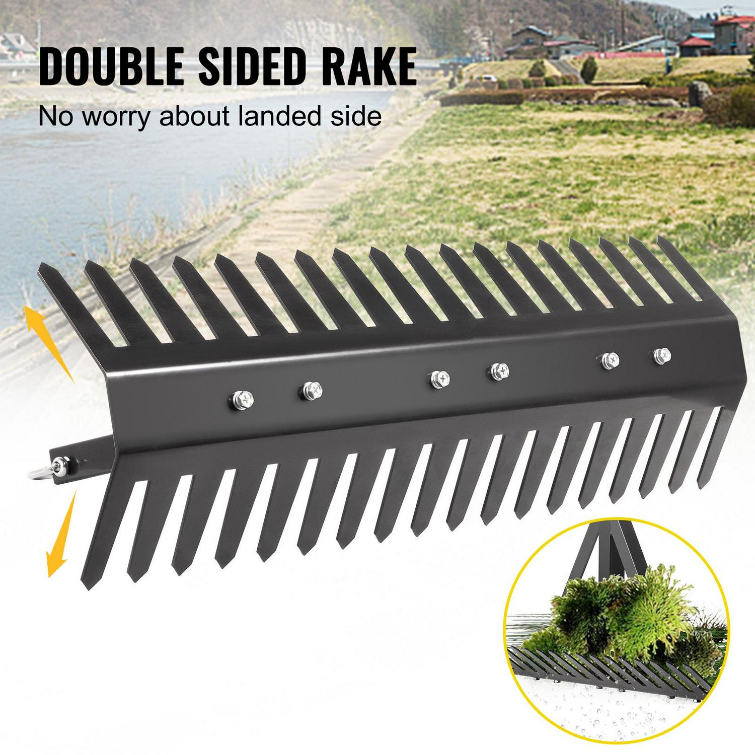 VEVOR Pond Rake, 16 inch Aquatic Weed Rake, Double Sided Lake Weed Cutter, Clean Aquatic Weeds Muck Silt Lake Rakes, Weed Rakes Tool for Lake Pond Beach Landscaping, Lake Weed Rake with 66ft Rope - Image 3