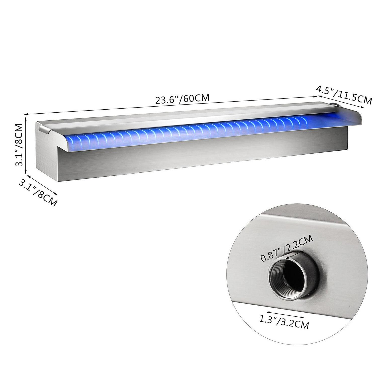 VEVOR 23.6" x 4.5" x 3.1" Rectangular Garden Stainless Steel Pool Waterfall Fountain - Image 2