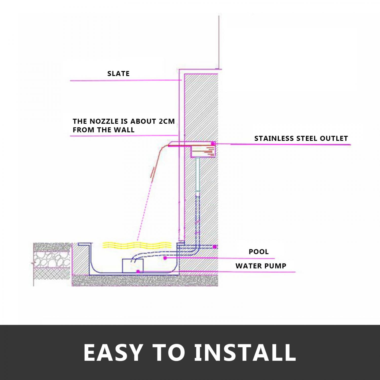 VEVOR 23.6" x 4.5" x 3.1" Rectangular Garden Stainless Steel Pool Waterfall Fountain - Image 8