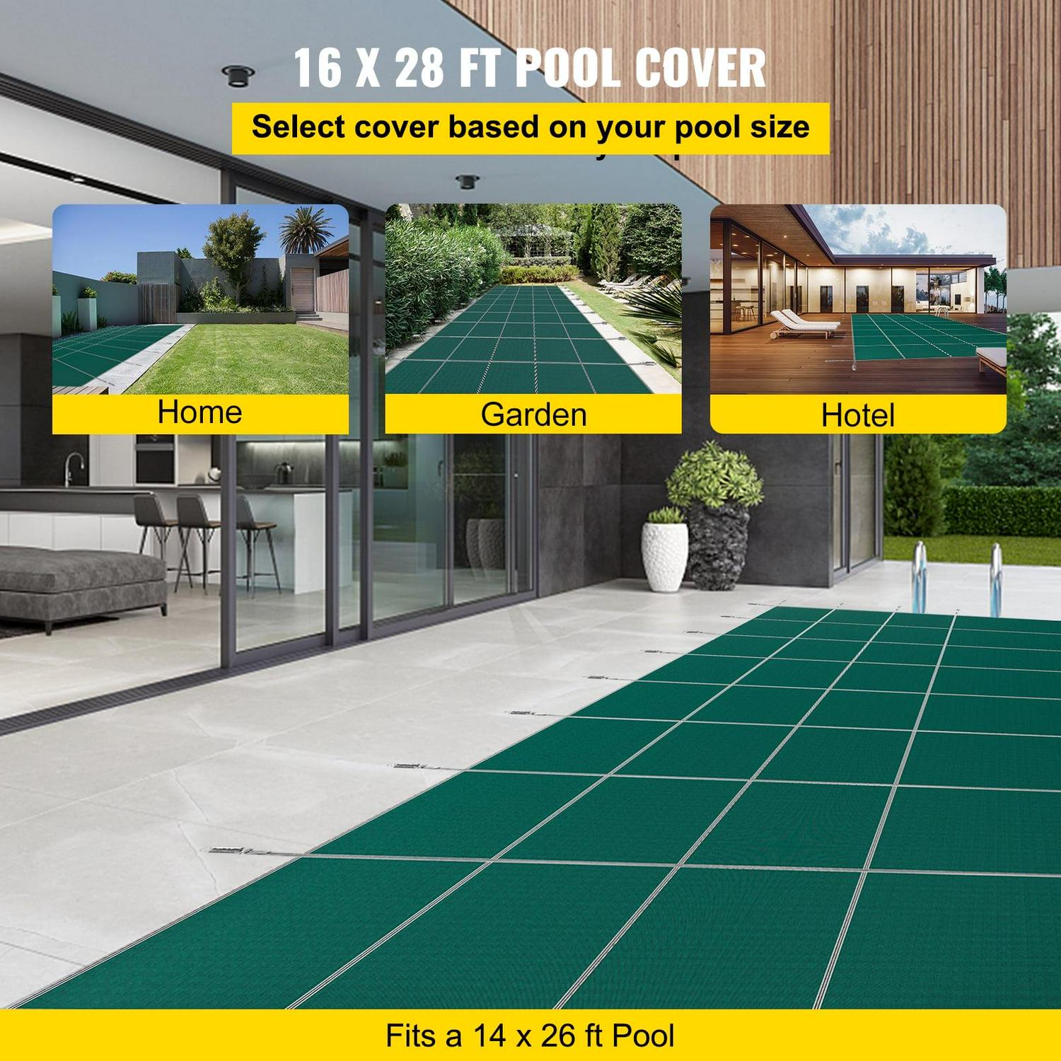 VEVOR Pool Safety Cover Fits 14x26ft Rectangle Inground Safety Pool Cover Green Mesh Solid Pool Safety Cover for Swimming Pool Winter Safety Cover - Image 2