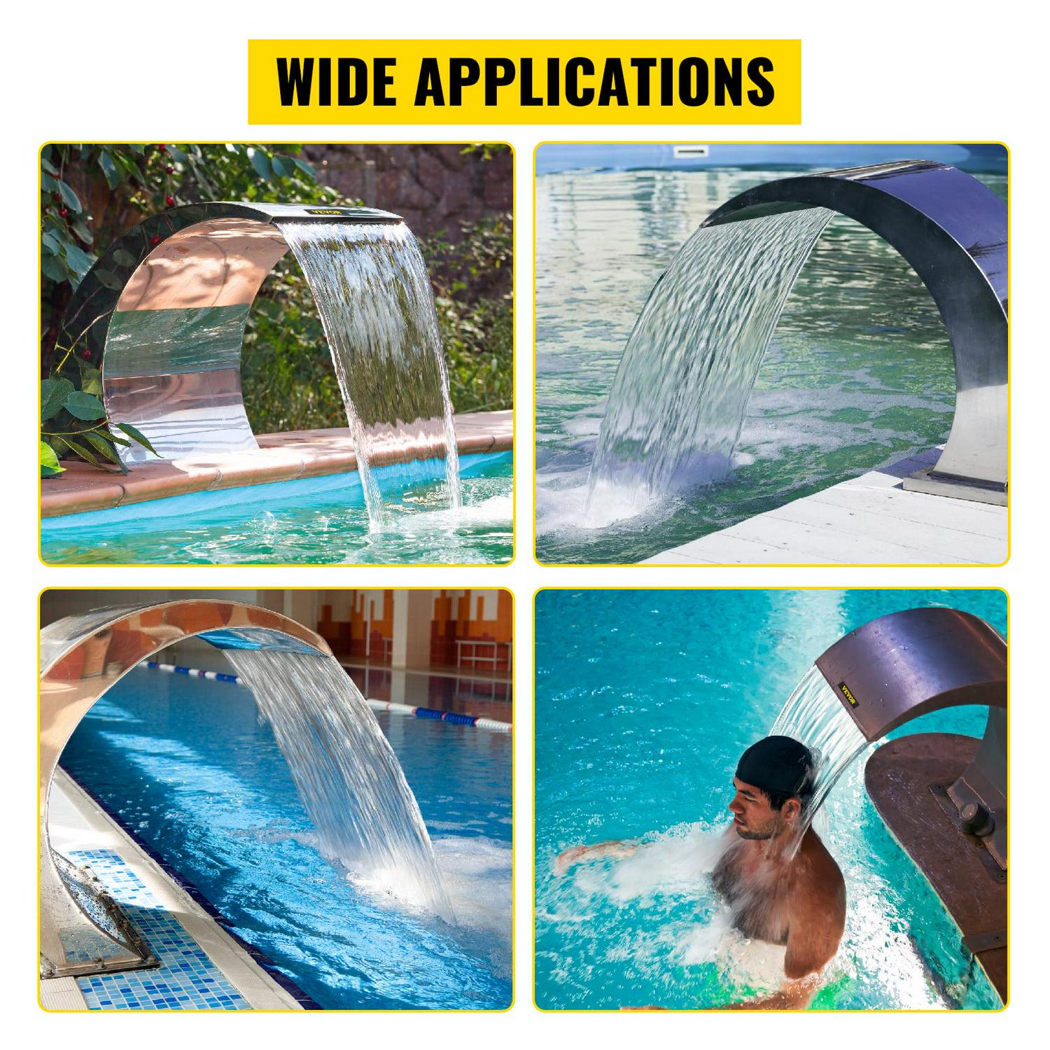 VEVOR Pool Waterfall Fountain Stainless Steel Fountain 15.4" x 7.9" x 1.5" Silver Pool Fountains for Ground Pools Garden Outdoor Waterfalls Sheer Descent Pond Water Feature - Image 7