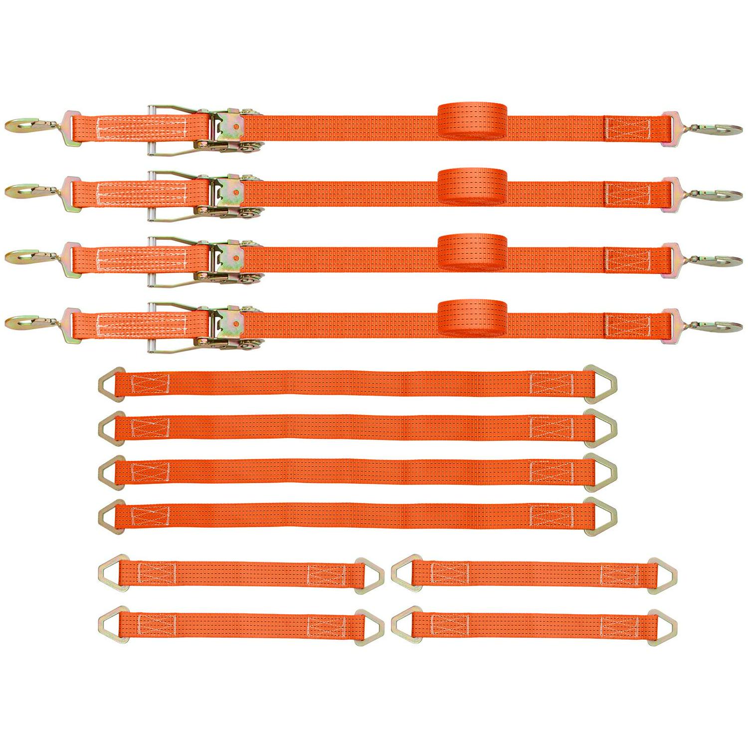 VEVOR Ratchet Tie Down Strap, 15.6ft x 2in Polyester Ratchet Strap 4000 lbs Working Load, 12 PCs Heavy Duty Car Strap w/ Double Hooks, Car Tie Down Strap with Chain Anchors, Security Fastening, Orange - Image 9