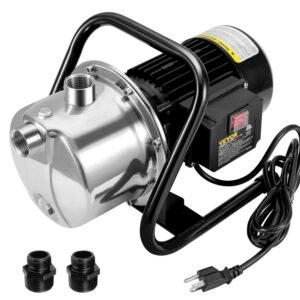 VEVORShallow Well Pump, 1.1 HP 115V, 978 GPH 131 ft Height, 69.6psi Max Pressure, Portable Stainless Steel Sprinkler Booster Jet Pumps for Garden Lawn Irrigation system, Lake Fountain, Water Transfer