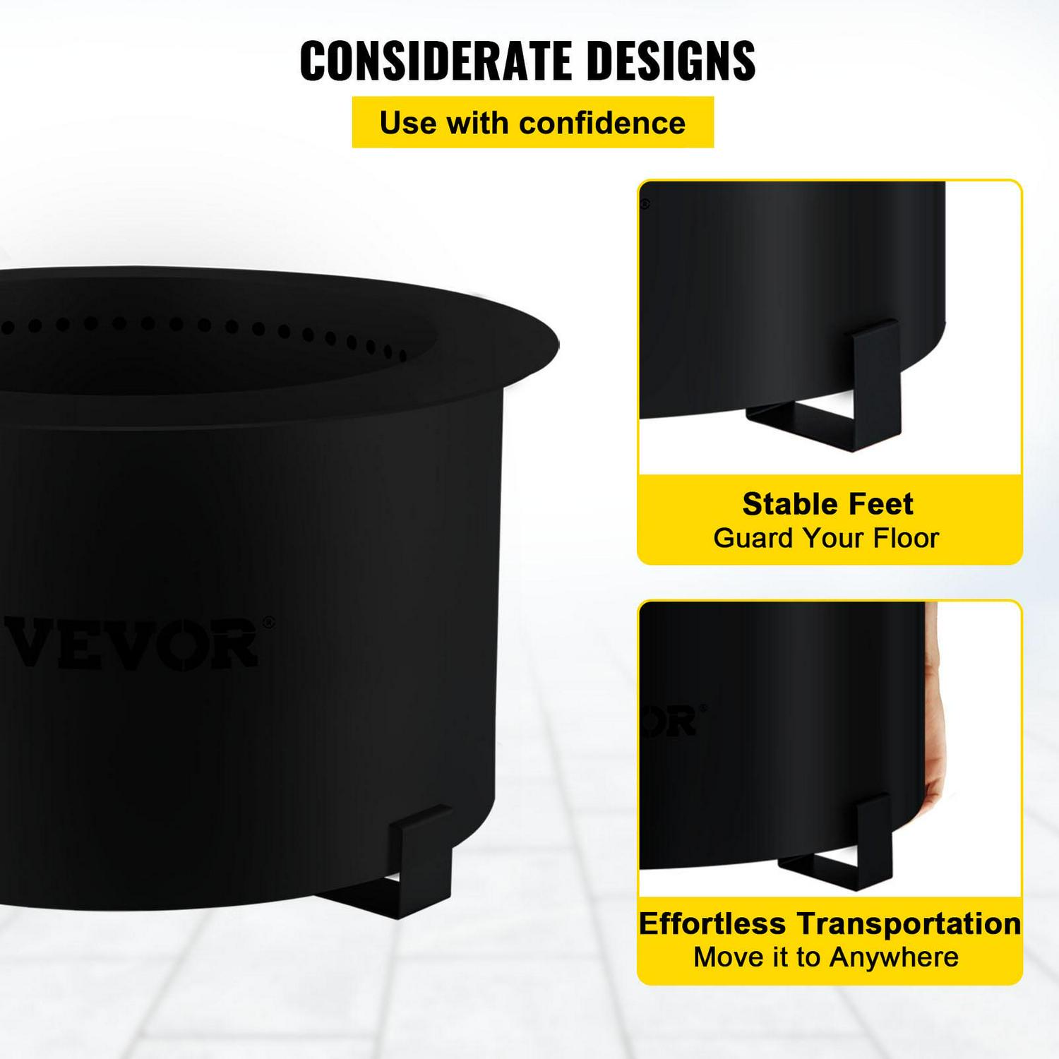 VEVOR Smokeless Fire Pit, Carbon Steel Stove Bonfire, Large 21.5 inch Diameter Wood Burning Fire Pit, Outdoor Stove Bonfire Fire Pit, Portable Smokeless Fire Bowl for Picnic Camping Backyard Black - Image 5