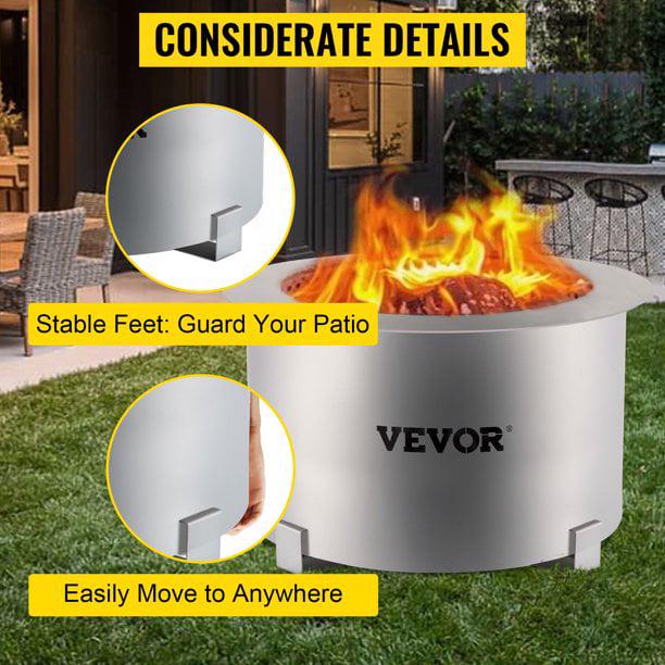 VEVOR Smokeless Fire Pit, Stainless Steel Stove Bonfire, Large 22 inch Diameter Wood Burning Fire Pit, Outdoor Stove Bonfire Fire Pit, Portable Smokeless Fire Bowl for Picnic Camping Backyard Silver - Image 5
