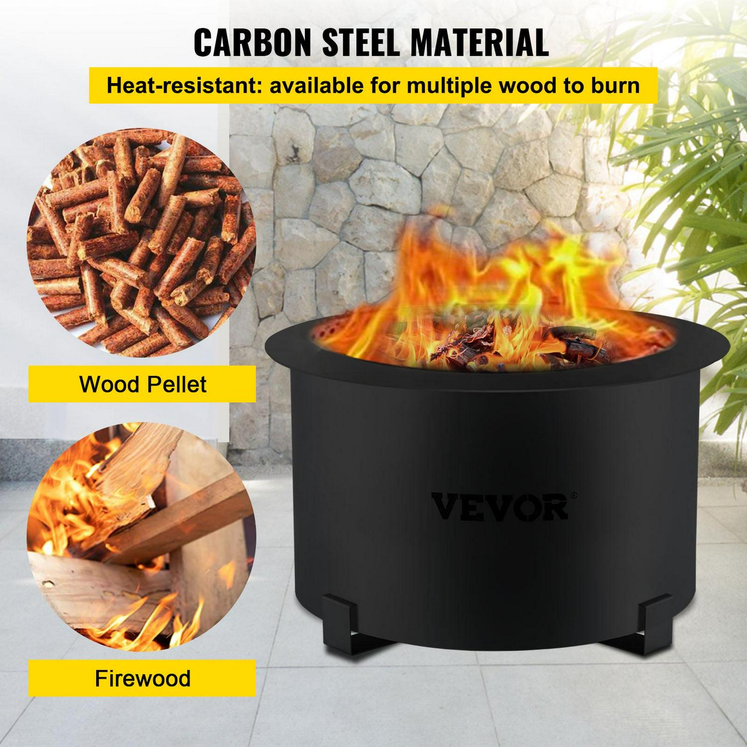 VEVOR Smokeless Fire Pit, Carbon Steel Stove Bonfire, Large 21.5 inch Diameter Wood Burning Fire Pit, Outdoor Stove Bonfire Fire Pit, Portable Smokeless Fire Bowl for Picnic Camping Backyard Black - Image 4