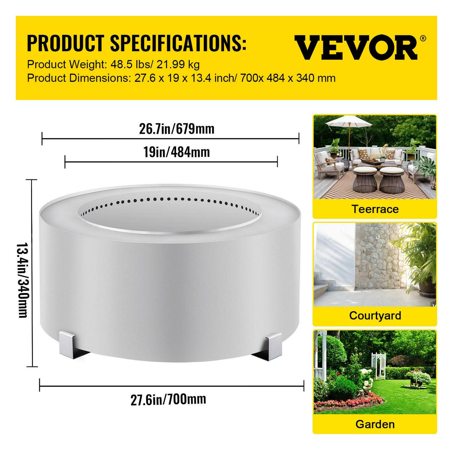 VEVOR Smokeless Fire Pit, Stainless Steel Stove Bonfire, 27.6 inch Diameter Wood Burning Fire Pit - Image 7