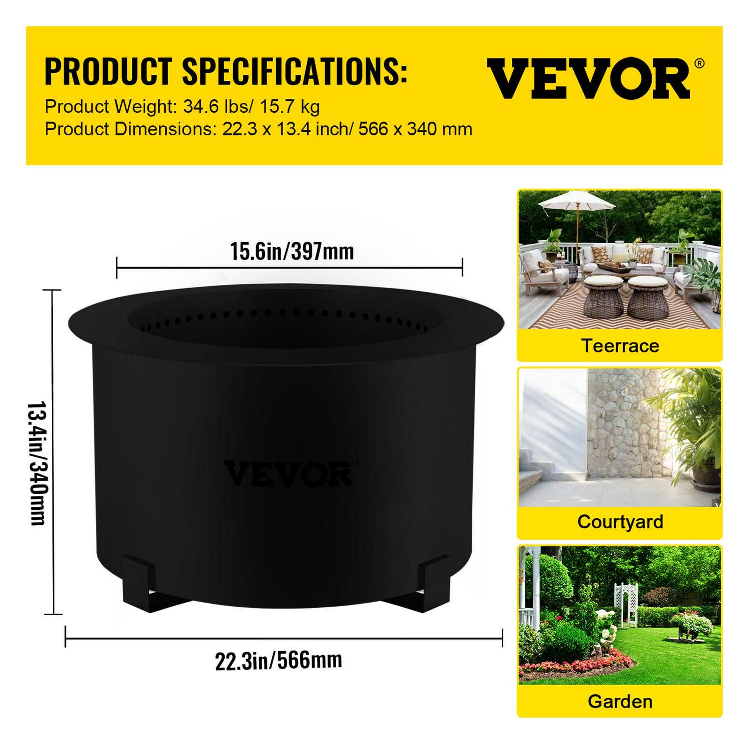 VEVOR Smokeless Fire Pit, Carbon Steel Stove Bonfire, Large 21.5 inch Diameter Wood Burning Fire Pit, Outdoor Stove Bonfire Fire Pit, Portable Smokeless Fire Bowl for Picnic Camping Backyard Black - Image 7