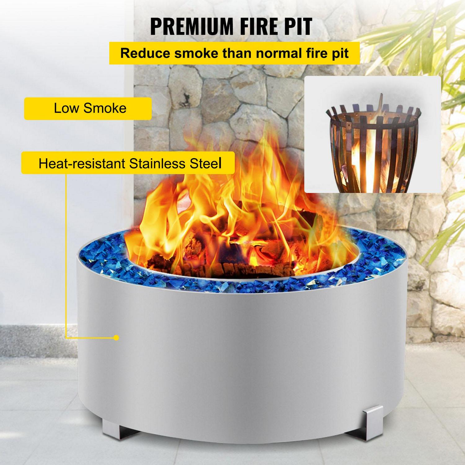 VEVOR Smokeless Fire Pit, Stainless Steel Stove Bonfire, 27.6 inch Diameter Wood Burning Fire Pit - Image 4