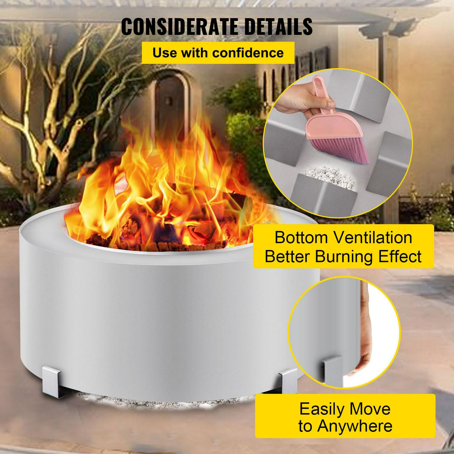 VEVOR Smokeless Fire Pit, Stainless Steel Stove Bonfire, 27.6 inch Diameter Wood Burning Fire Pit - Image 6