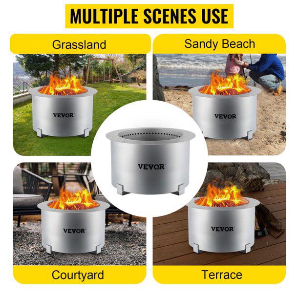 VEVOR Smokeless Fire Pit, Stainless Steel Stove Bonfire, Large 22 inch Diameter Wood Burning Fire Pit, Outdoor Stove Bonfire Fire Pit, Portable Smokeless Fire Bowl for Picnic Camping Backyard Silver - Image 7