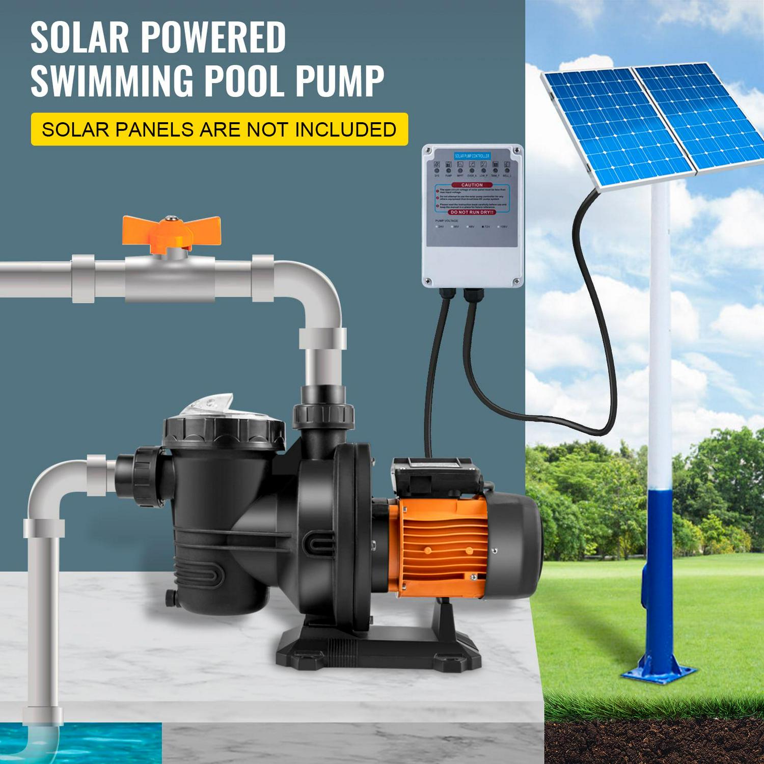 VEVOR Solar Swimming Pool Pump 72VDC Max. Head 62ft ,900W 92GPM Solar Water Pump with MPPT Controller&9.8 ft Powder Cord for In Ground Swimming Pools, Thermal Springs, Irrigation Systems ,Fishponds - Image 7