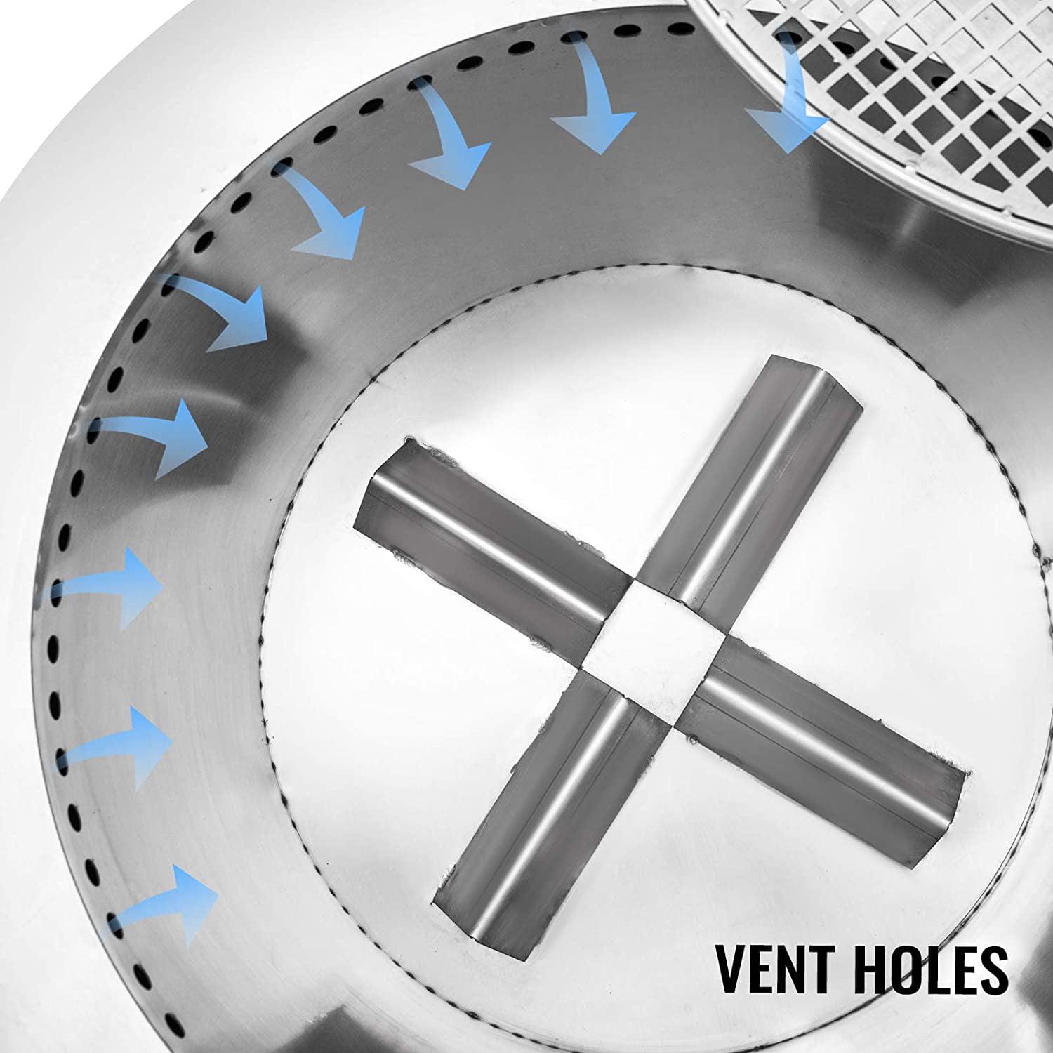 VEVOR Stainless Steel Wood Burning Fire Pit, 22 inch Bonfire Fire Pit Patio Fire Pit with Detachable Grill, Outdoor Fire Pit for Backyards and Camping Park - Image 6