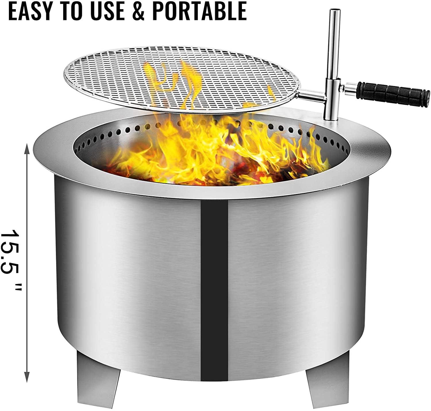 VEVOR Stainless Steel Wood Burning Fire Pit, 22 inch Bonfire Fire Pit Patio Fire Pit with Detachable Grill, Outdoor Fire Pit for Backyards and Camping Park - Image 7