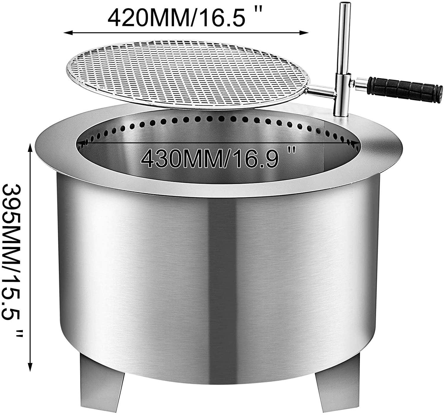 VEVOR Stainless Steel Wood Burning Fire Pit, 22 inch Bonfire Fire Pit Patio Fire Pit with Detachable Grill, Outdoor Fire Pit for Backyards and Camping Park - Image 2