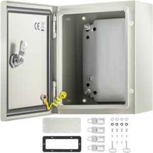 VEVOR Steel Electrical Box 10"x 8"x 6" Electrical Enclosure Box, Carbon Steel Hinged Junction Box, IP65 Weatherproof Metal Box, Wall-Mounted Electronic Equipment Enclosure Box with Mounting Plate