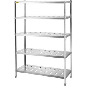 VEVOR Storage Shelf, 5-Tier Storage Shelving Unit, Stainless Steel Garage Shelf, 47.2 x 17.7 x 70.9 inch Heavy Duty Storage Shelving, 661 Lbs Total Capacity with Adjustable Height and Vent Holes
