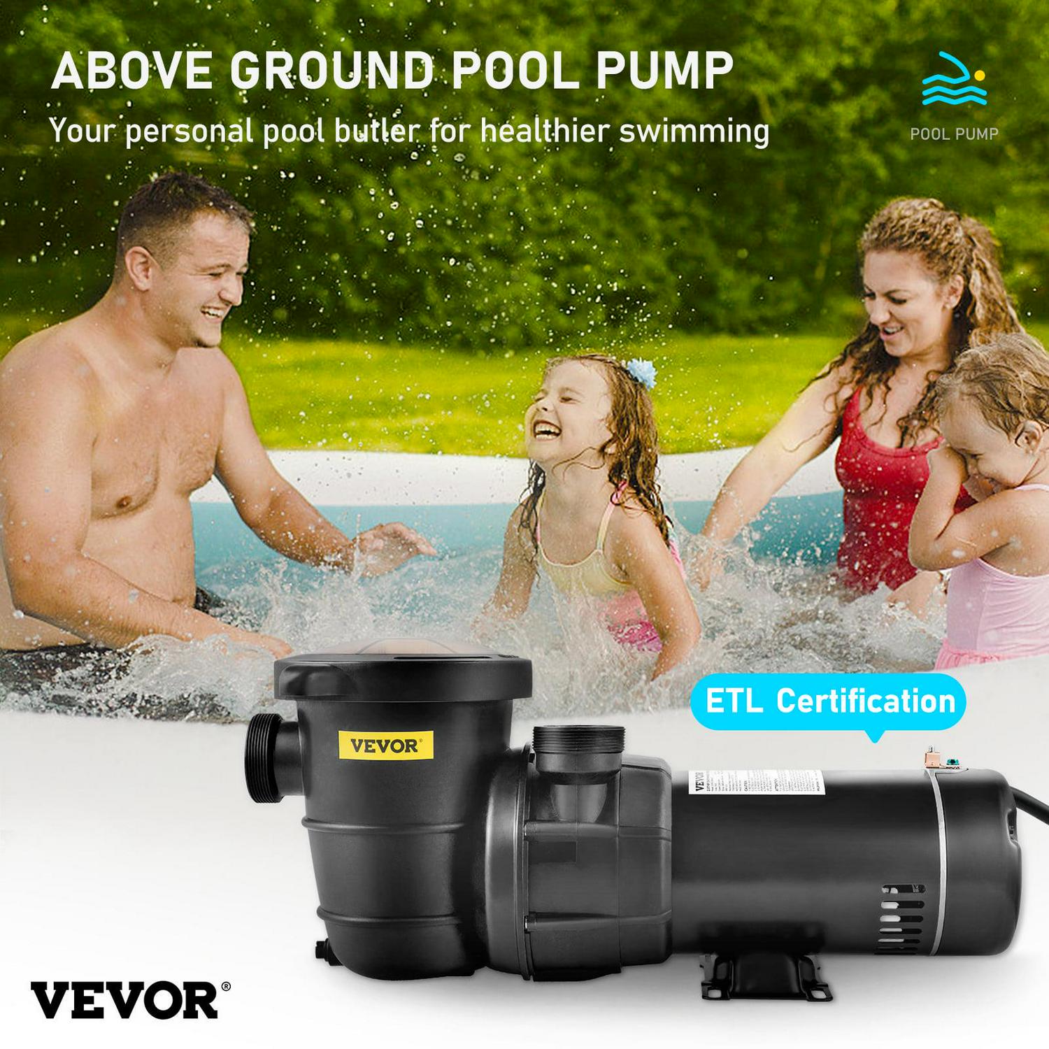 VEVOR 2HP Pool Pump for Above Ground Pool, 5400GPH Max. Flow and Max Lift of 43ft, Single Speed Pool Pumps with Strainer Basket, 1500W, ETL Certificated - Image 2