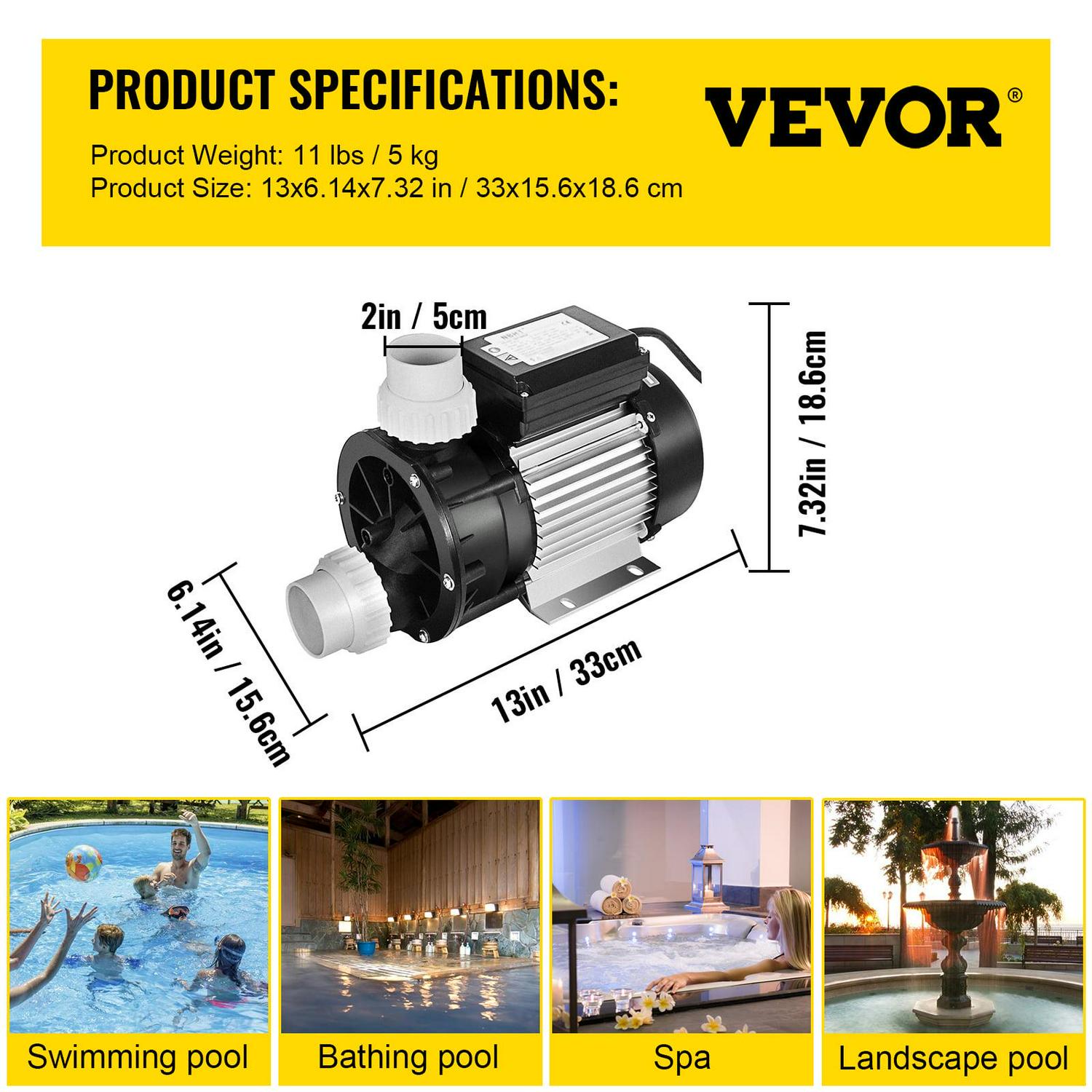VEVOR Swimming Pool Pump 1/2 HP 110V Hot Tub Pump 0.37 Kw Water Circulation Pool Pump Spa Pump Above Ground Pool and Whirlpool Bath - Image 7