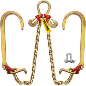 VEVOR Tow Chain Bridle with 15in J Hooks, V Bridle Chain 5/16in x 2ft Grade 80 with Mini J and Crab Hooks, Heavy Duty J Hook Chain 9260lbs Break Strength
