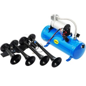 VEVOR Train Horn Kit 4 Trumpet 12V Train Air Horn 150db Truck Loudest Horn, with 1.5 Gal Tank 150 PSI Air Compressor for Truck Complete Kit and Blaster Train Horn Kit for Truck, Car and Motorcycle