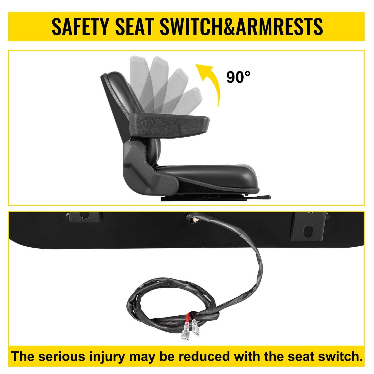 Vevor CCZYFSAQKGYS2X3NUV0 Universal Forklift Seat Black PVC Tractor Seat, 6 in. 150 mm Adjustable Mower Seat Foldable Seat Including Armrests&Seat Switch - Image 6