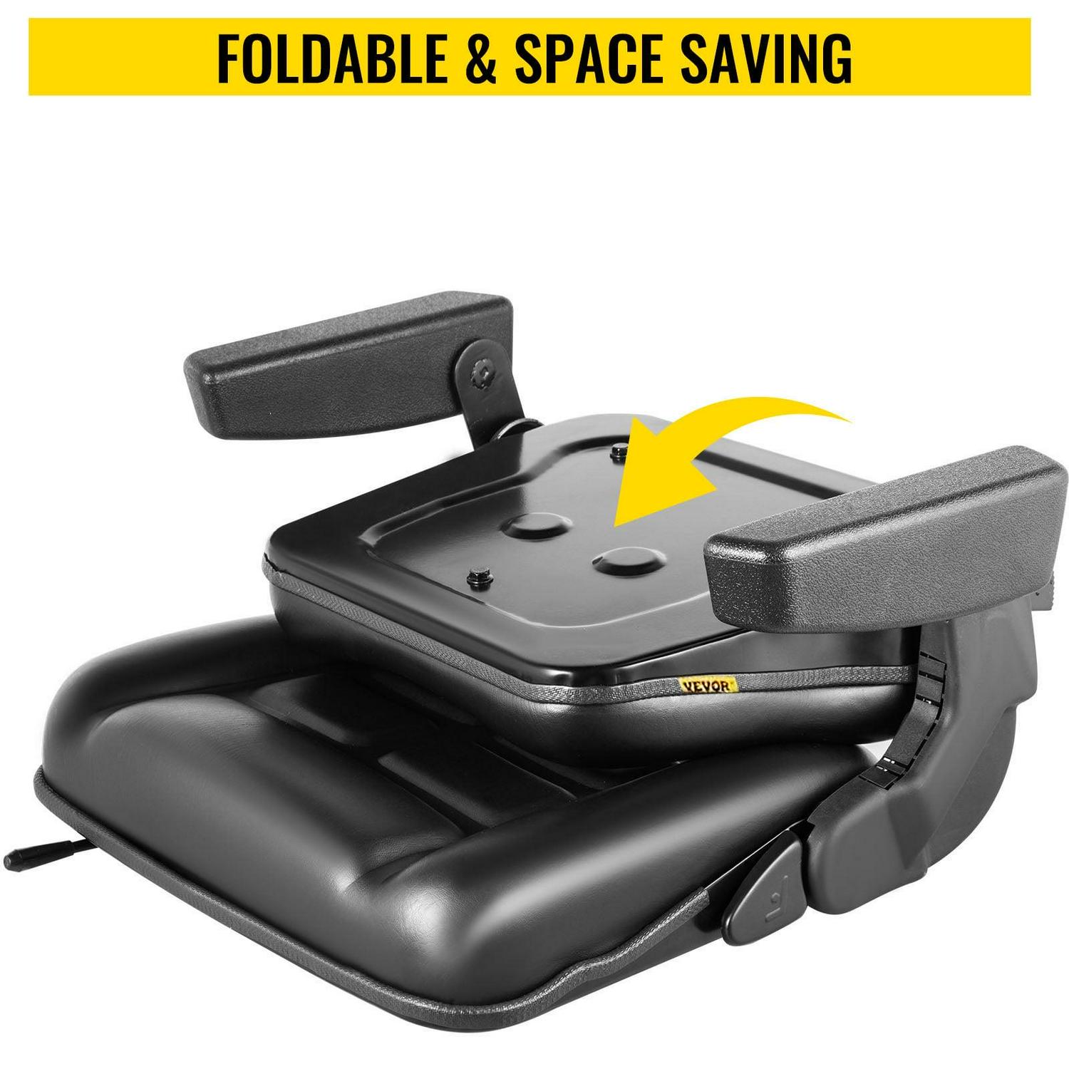 Vevor CCZYFSAQKGYS2X3NUV0 Universal Forklift Seat Black PVC Tractor Seat, 6 in. 150 mm Adjustable Mower Seat Foldable Seat Including Armrests&Seat Switch - Image 4