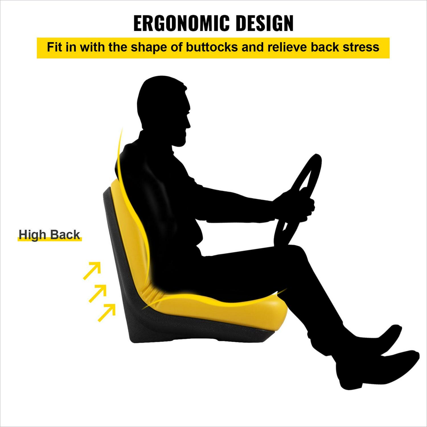 VEVOR Universal Tractor Seat, Industrial High Back, 1PC PVC Lawn and Garden Mower Seat Replacement, Steel Frame Compact Forklift Seat w/ Drain Hole, Compatible with Excavator, Mower, Forklift, Yellow - Image 5