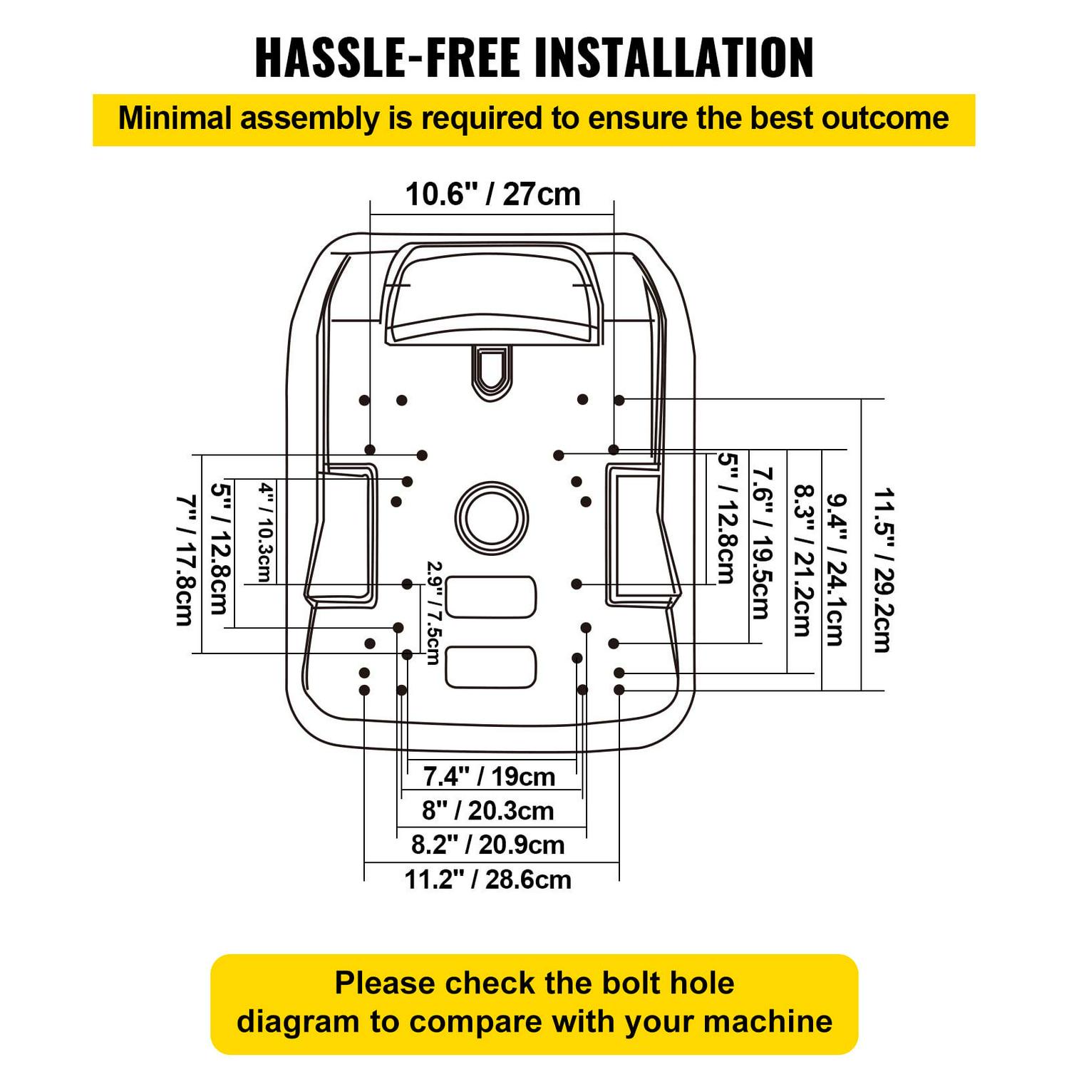 VEVOR Universal Tractor Seat, Industrial High Back, 1PC PVC Lawn and Garden Mower Seat Replacement, Steel Frame Compact Forklift Seat w/ Drain Hole, Compatible with Excavator, Mower, Forklift, Yellow - Image 6