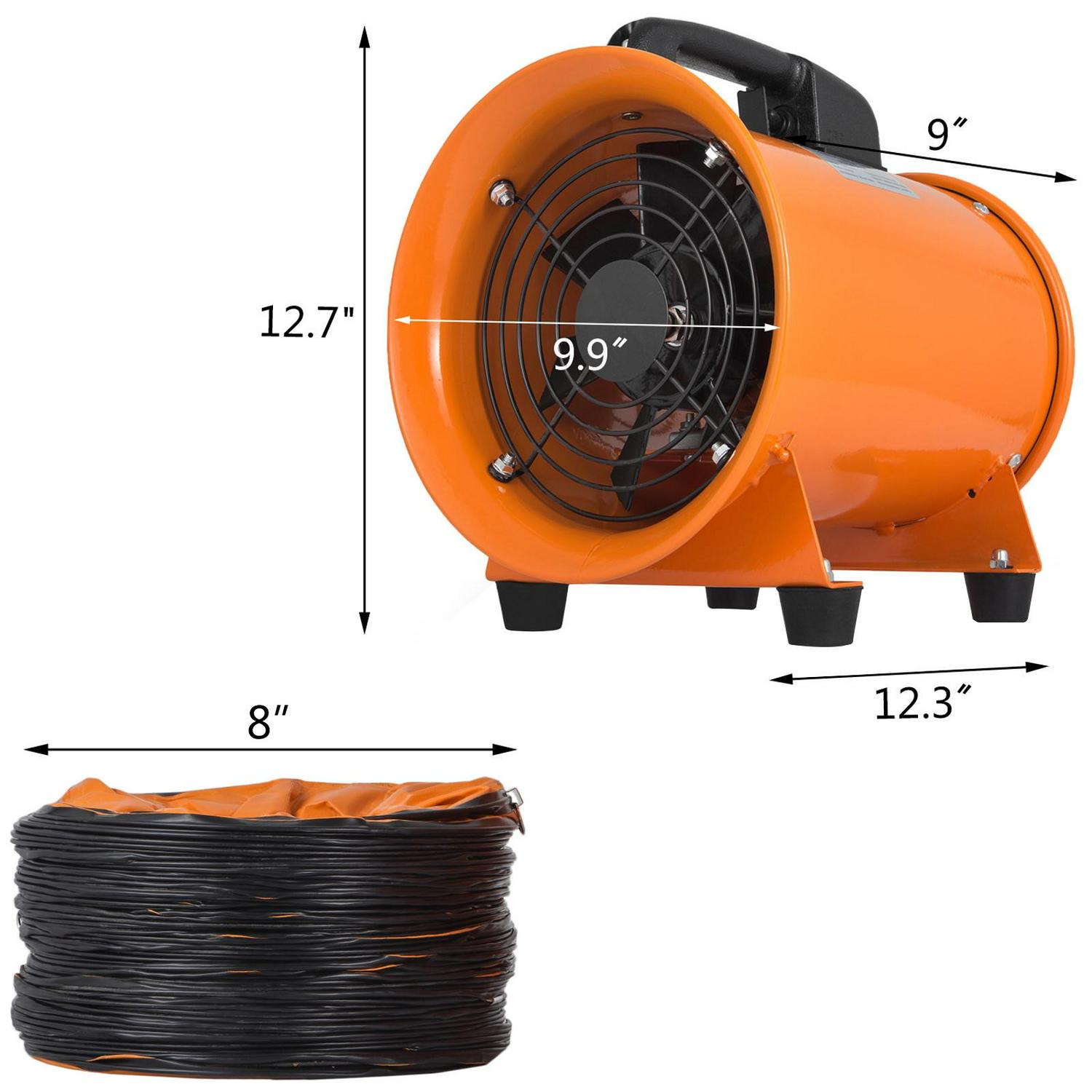 VEVOR Utility Blower Fan 8 inch Portable Ventilator High Velocity Utility Blower Mighty Mini Low Noise with 5M Duct Hose (8 inch Fan with 5M Hose) - Image 2