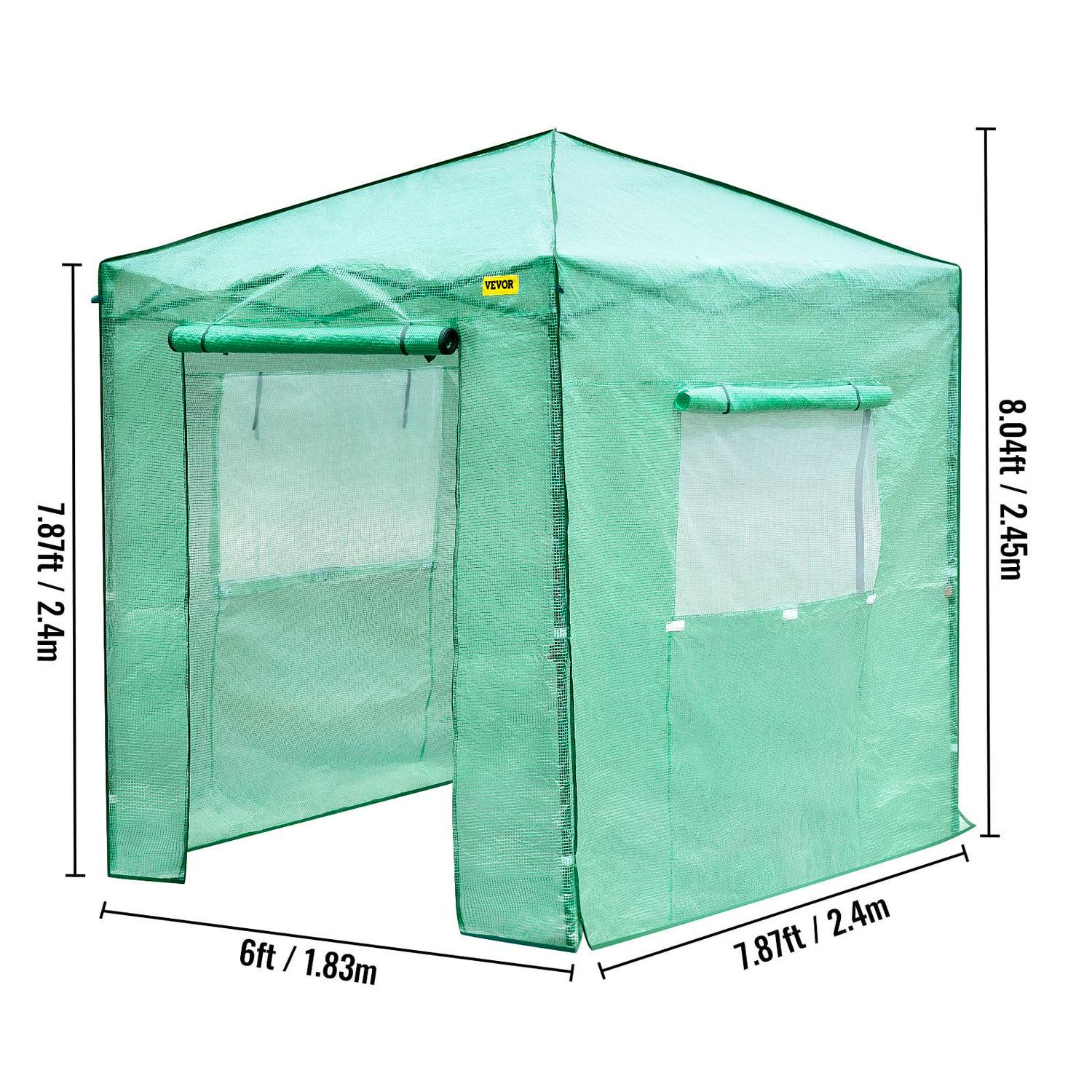 VEVOR 8x8x6ft Pop up Greenhouse Walk-in Portable Greenhouse for Indoor Outdoor Gardening with Roll-Up Door and Windows - Image 8