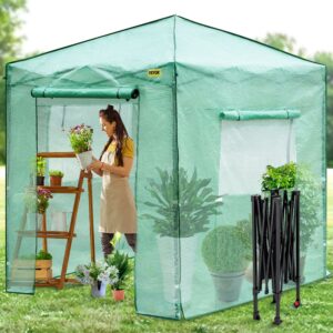 VEVOR 8x8x6ft Pop up Greenhouse Walk-in Portable Greenhouse for Indoor Outdoor Gardening with Roll-Up Door and Windows