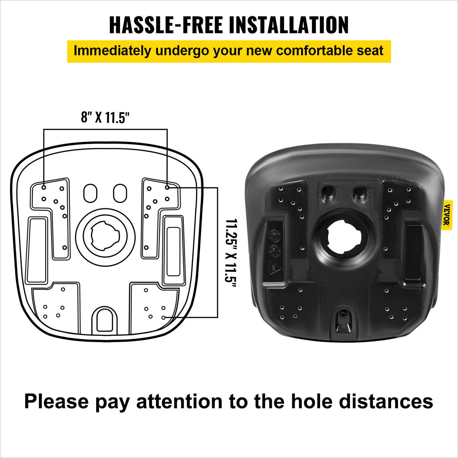 VEVOR Yamaha Tractor Seat High Back Mower Seat Black Vinyl Forklift Drain Hole with Mounting Bolt Patterns of 8" x 11.5" & 11.25" x 11.5" - Image 6