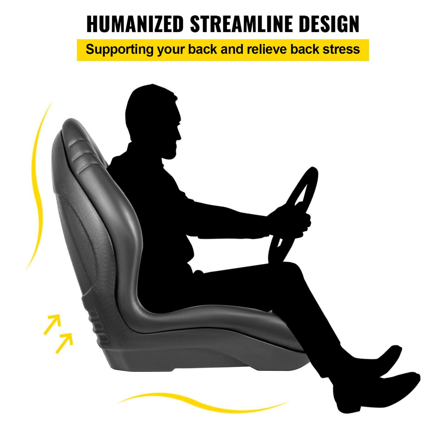 VEVOR Yamaha Tractor Seat High Back Mower Seat Black Vinyl Forklift Drain Hole with Mounting Bolt Patterns of 8" x 11.5" & 11.25" x 11.5" - Image 5