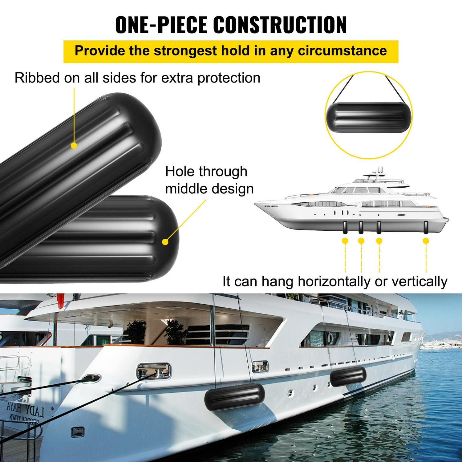 VEVORbrand 10 x 28 inches, Vinyl Boat Fender Pack of 4, Ribbed Twin Eyes Bumpers Black and Pump to Inflate - Image 4