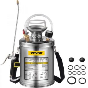 VEVORbrand 1 Gallon Pump Sprayer Stainless Steel, Lawn and Garden Hand Pump Sprayer with Pressure Gauge&Safety Valve, Adjustable Nozzle for Gardening and Sanitizing