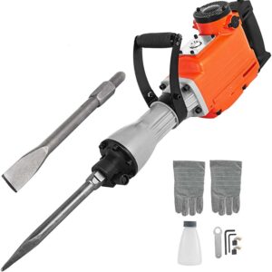 VEVORbrand 2200W Electric Demolition Jack Hammer,1400 BPM Heavy Duty Demolition Hammer Drills, Concrete Breaker with Flat Chisel Bull Point Chisel