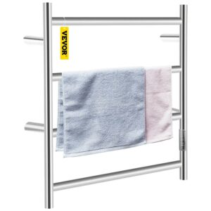 VEVORbrand 4 Bar Heated Towel Rack, Electric Towel Heater Warmer w/ Timer, Wall-Mounted Plug-in Bath Towel Warmer Polished Stainless Silver